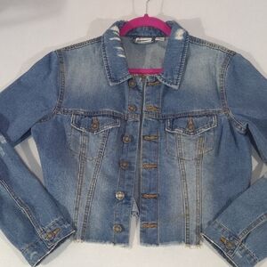 Noisy May Faded Blue Cropped Jean Jacket Trucker Classic Casual Distressed Large